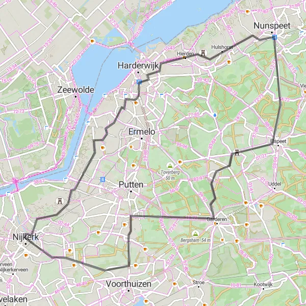 Map miniature of "Forests and Castles Road Loop" cycling inspiration in Gelderland, Netherlands. Generated by Tarmacs.app cycling route planner
