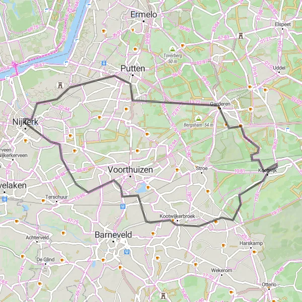 Map miniature of "The Road to Serenity" cycling inspiration in Gelderland, Netherlands. Generated by Tarmacs.app cycling route planner