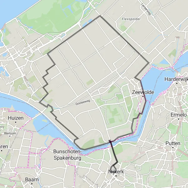 Map miniature of "Almerewoud Road Ride" cycling inspiration in Gelderland, Netherlands. Generated by Tarmacs.app cycling route planner