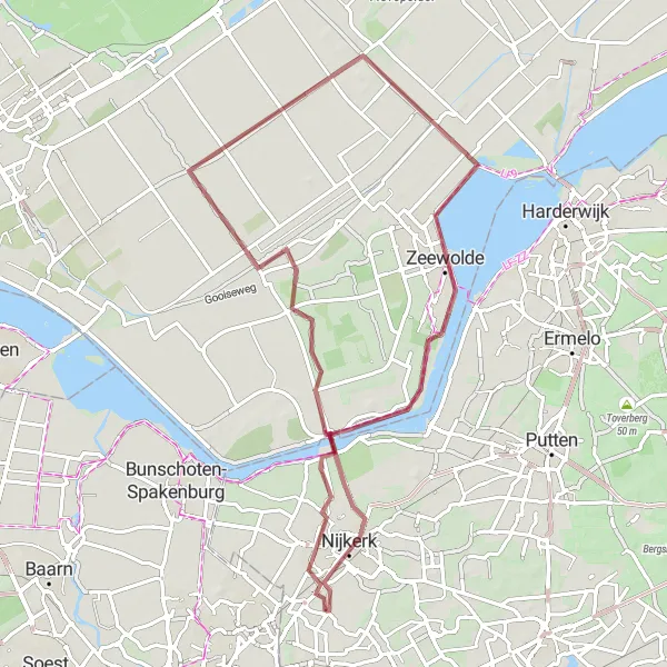 Miniatuurkaart van de fietsinspiratie "Nijkerkerveen - Nijkerk aan Zee Gravel Route" in Gelderland, Netherlands. Gemaakt door de Tarmacs.app fietsrouteplanner