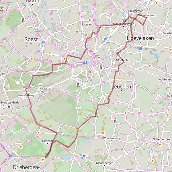 Miniatuurkaart van de fietsinspiratie "Holkerveen - Nijkerkerveen Gravel Route" in Gelderland, Netherlands. Gemaakt door de Tarmacs.app fietsrouteplanner