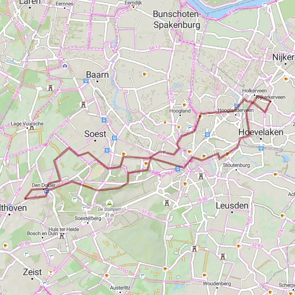 Miniatuurkaart van de fietsinspiratie "Amersfoort - Nijkerkerveen Gravel Route" in Gelderland, Netherlands. Gemaakt door de Tarmacs.app fietsrouteplanner