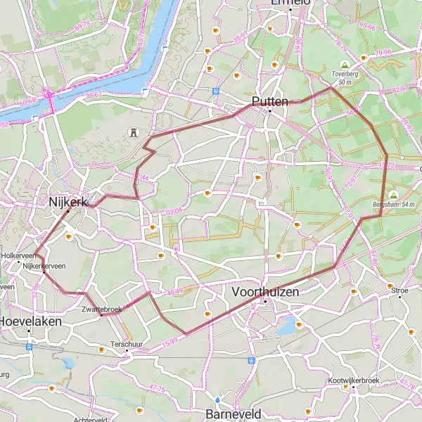 Miniatuurkaart van de fietsinspiratie "Avontuurlijke gravelroute in Gelderland" in Gelderland, Netherlands. Gemaakt door de Tarmacs.app fietsrouteplanner