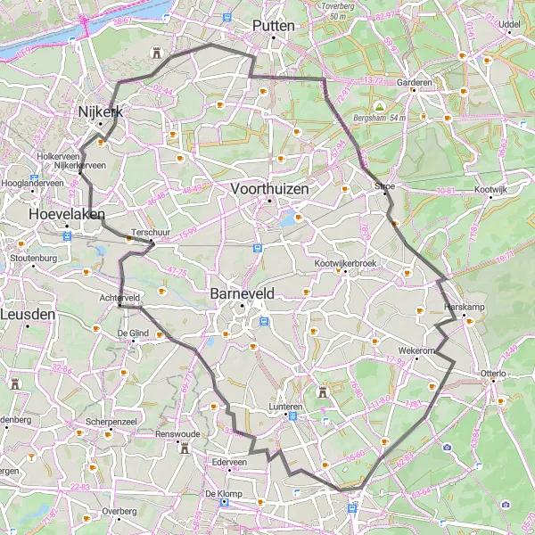 Miniatuurkaart van de fietsinspiratie "Slichtenhorst - Achterveld Route" in Gelderland, Netherlands. Gemaakt door de Tarmacs.app fietsrouteplanner