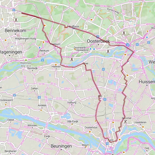 Miniatuurkaart van de fietsinspiratie "Wolfheze en Elden Route" in Gelderland, Netherlands. Gemaakt door de Tarmacs.app fietsrouteplanner