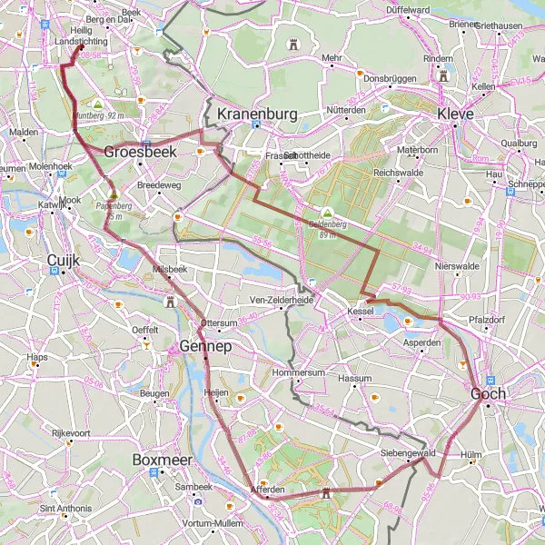 Miniatuurkaart van de fietsinspiratie "Natuurpracht en Kastelen Gravelroute" in Gelderland, Netherlands. Gemaakt door de Tarmacs.app fietsrouteplanner