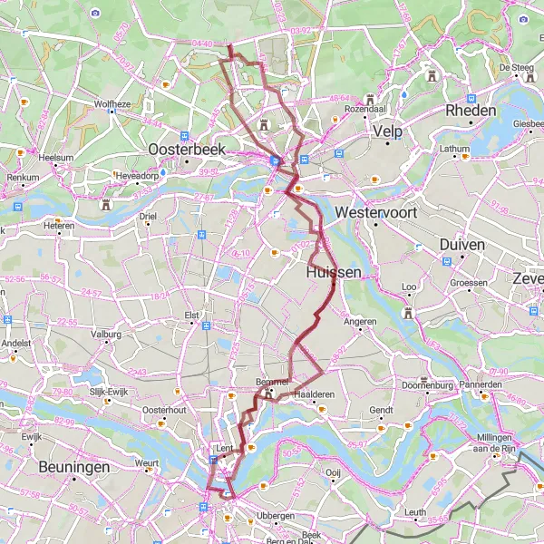 Map miniature of "Gravel Adventure through Nijmegen" cycling inspiration in Gelderland, Netherlands. Generated by Tarmacs.app cycling route planner