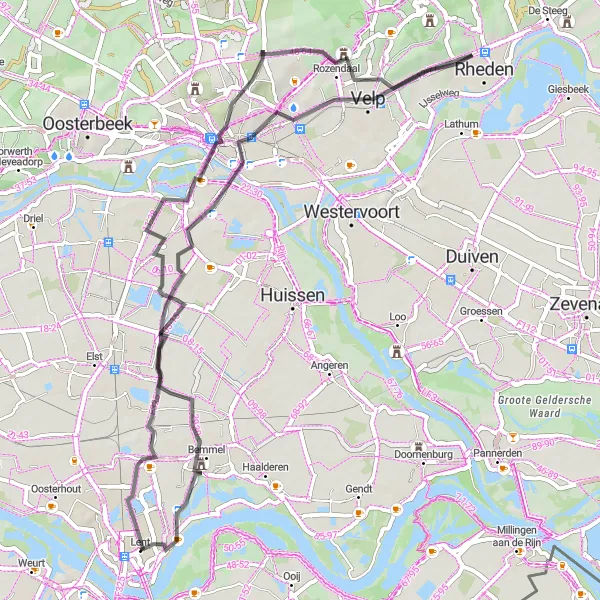 Map miniature of "Pedaling Through Historic Towns and Scenic Landscapes" cycling inspiration in Gelderland, Netherlands. Generated by Tarmacs.app cycling route planner