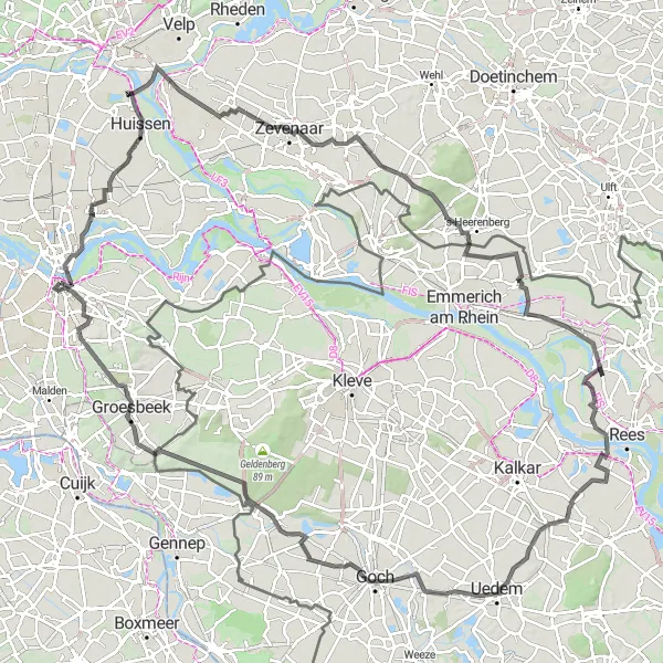 Map miniature of "Nijmegen Explorer" cycling inspiration in Gelderland, Netherlands. Generated by Tarmacs.app cycling route planner
