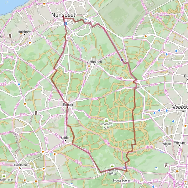 Map miniature of "Gortel and Nunspeet nature cycling route" cycling inspiration in Gelderland, Netherlands. Generated by Tarmacs.app cycling route planner