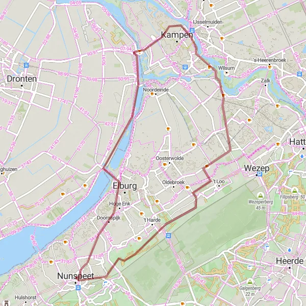 Map miniature of "Gravel Adventure in Gelderland" cycling inspiration in Gelderland, Netherlands. Generated by Tarmacs.app cycling route planner