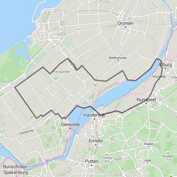 Map miniature of "Veluweronda" cycling inspiration in Gelderland, Netherlands. Generated by Tarmacs.app cycling route planner