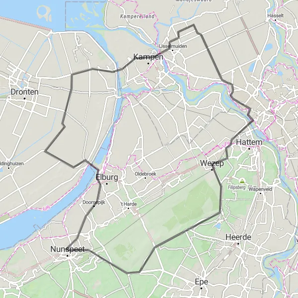 Map miniature of "Road Cycling Adventure in Gelderland" cycling inspiration in Gelderland, Netherlands. Generated by Tarmacs.app cycling route planner