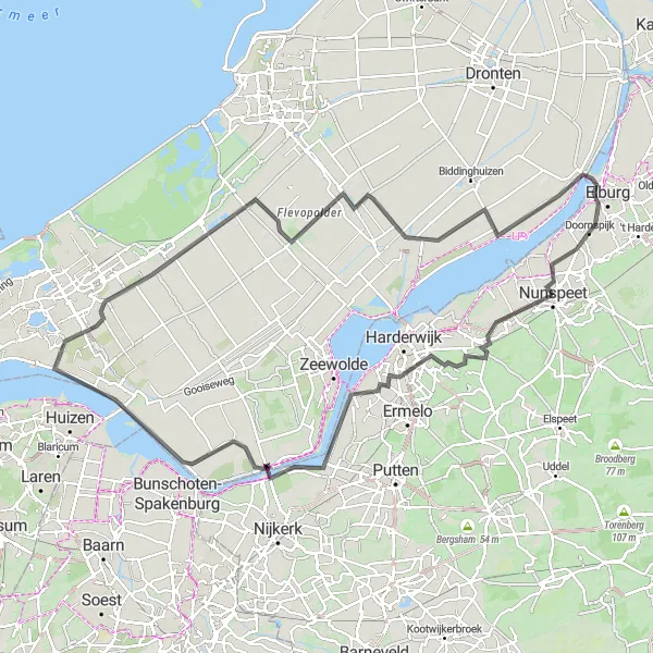 Map miniature of "Scenic Ride around Nunspeet" cycling inspiration in Gelderland, Netherlands. Generated by Tarmacs.app cycling route planner