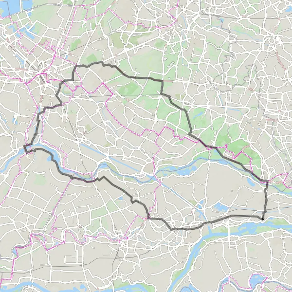 Map miniature of "The Route of Churches and Castles" cycling inspiration in Gelderland, Netherlands. Generated by Tarmacs.app cycling route planner
