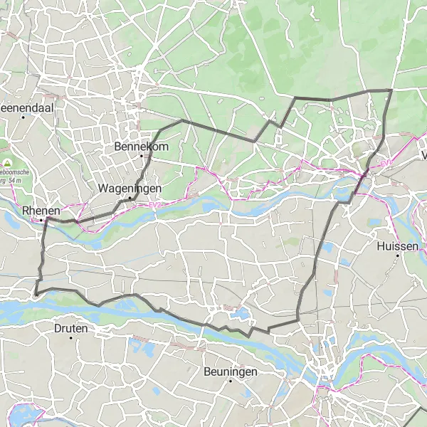 Map miniature of "Grebbeberg Road Challenge" cycling inspiration in Gelderland, Netherlands. Generated by Tarmacs.app cycling route planner