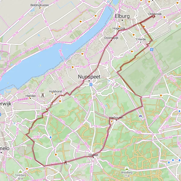 Map miniature of "Off the Beaten Path: Gravel Edition" cycling inspiration in Gelderland, Netherlands. Generated by Tarmacs.app cycling route planner