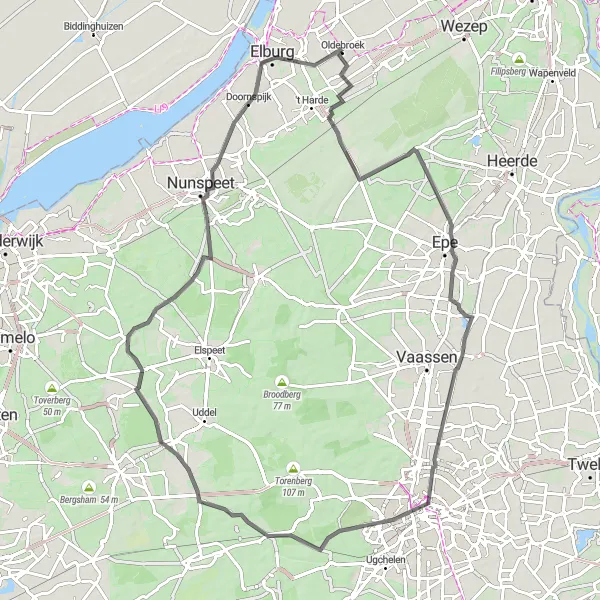 Miniatuurkaart van de fietsinspiratie "Tocht langs Loobrink en Assel" in Gelderland, Netherlands. Gemaakt door de Tarmacs.app fietsrouteplanner