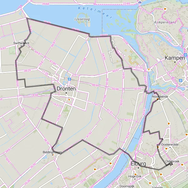 Miniatuurkaart van de fietsinspiratie "Fietsen door Flevoland en Ketelhaven" in Gelderland, Netherlands. Gemaakt door de Tarmacs.app fietsrouteplanner