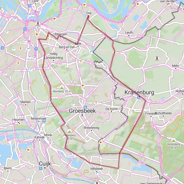 Miniatuurkaart van de fietsinspiratie "Rondje Ooij - Gravel Avontuur" in Gelderland, Netherlands. Gemaakt door de Tarmacs.app fietsrouteplanner