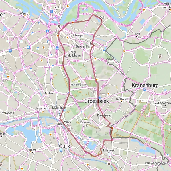 Miniatuurkaart van de fietsinspiratie "Gravelroute rond Groesbeek" in Gelderland, Netherlands. Gemaakt door de Tarmacs.app fietsrouteplanner