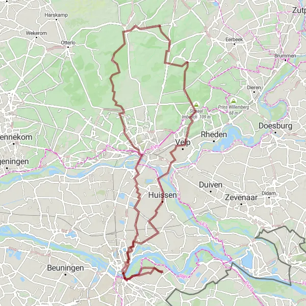 Map miniature of "Legendary Gravel Expedition" cycling inspiration in Gelderland, Netherlands. Generated by Tarmacs.app cycling route planner