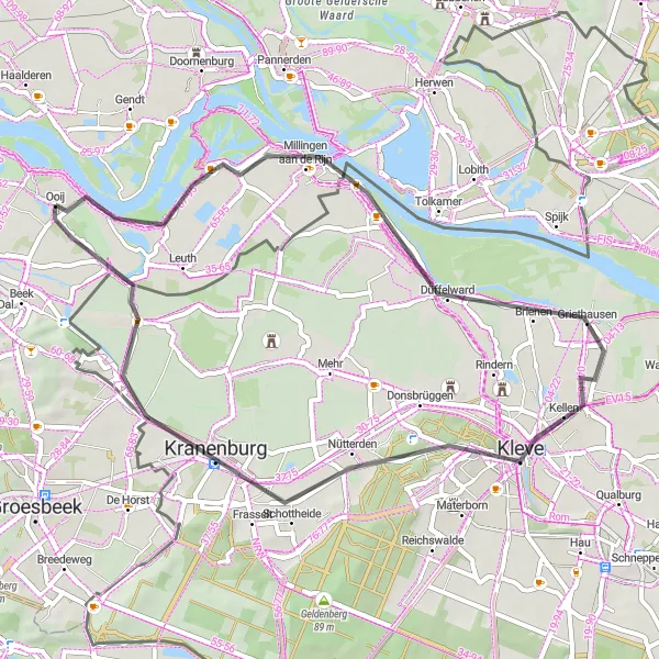 Miniatuurkaart van de fietsinspiratie "Wegroute naar Kleve en Kranenburg" in Gelderland, Netherlands. Gemaakt door de Tarmacs.app fietsrouteplanner