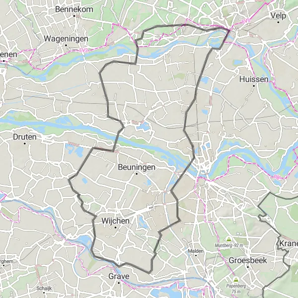 Map miniature of "Arnhem Countryside Loop" cycling inspiration in Gelderland, Netherlands. Generated by Tarmacs.app cycling route planner