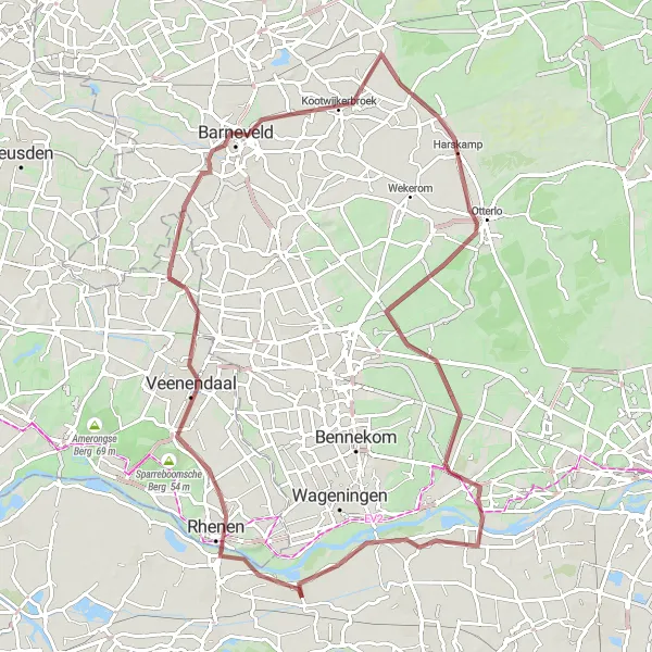 Miniatuurkaart van de fietsinspiratie "Avontuurlijke tocht door de Veluwe" in Gelderland, Netherlands. Gemaakt door de Tarmacs.app fietsrouteplanner
