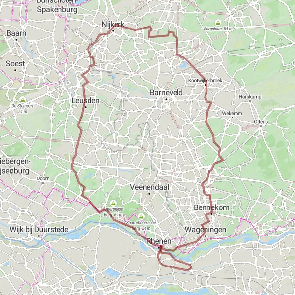 Map miniature of "The Utrechtse Heuvelrug Challenge" cycling inspiration in Gelderland, Netherlands. Generated by Tarmacs.app cycling route planner