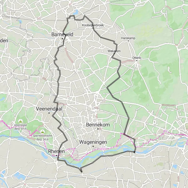 Map miniature of "The Veluwe Loop" cycling inspiration in Gelderland, Netherlands. Generated by Tarmacs.app cycling route planner