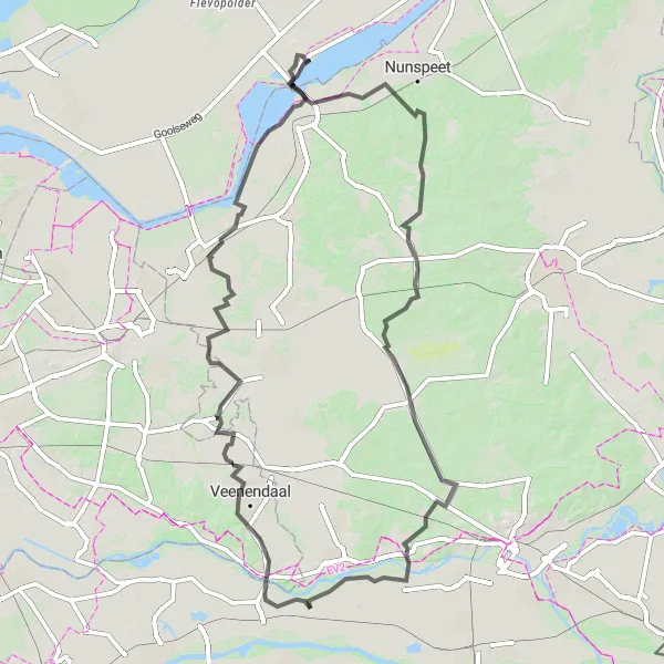 Map miniature of "Discovering Veluwe Route" cycling inspiration in Gelderland, Netherlands. Generated by Tarmacs.app cycling route planner