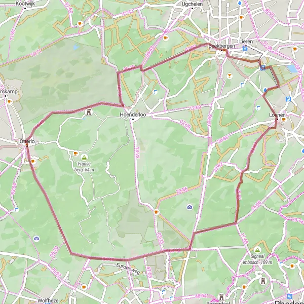 Map miniature of "Picturesque Route through Otterlo and Beekbergen" cycling inspiration in Gelderland, Netherlands. Generated by Tarmacs.app cycling route planner