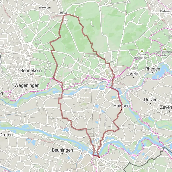 Map miniature of "Exploring Bergerden and Mossel on a Gravel Adventure" cycling inspiration in Gelderland, Netherlands. Generated by Tarmacs.app cycling route planner