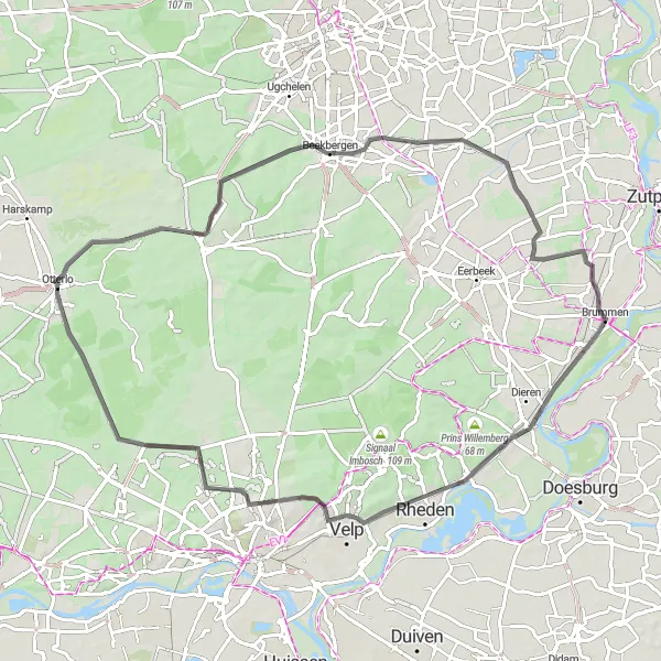 Map miniature of "Majestic Road Tour" cycling inspiration in Gelderland, Netherlands. Generated by Tarmacs.app cycling route planner