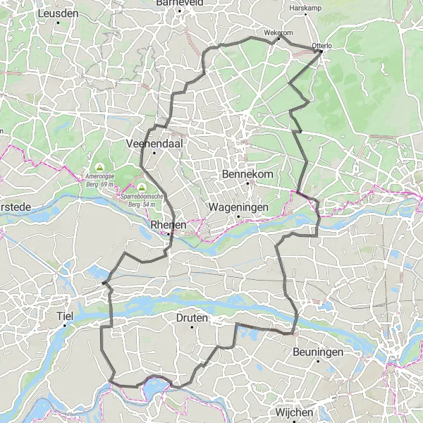 Miniatuurkaart van de fietsinspiratie "Uitdagende route naar Middelpunt van Nederland" in Gelderland, Netherlands. Gemaakt door de Tarmacs.app fietsrouteplanner