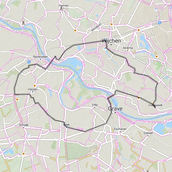 Miniatuurkaart van de fietsinspiratie "Fietsen door Reek en Herperduin" in Gelderland, Netherlands. Gemaakt door de Tarmacs.app fietsrouteplanner