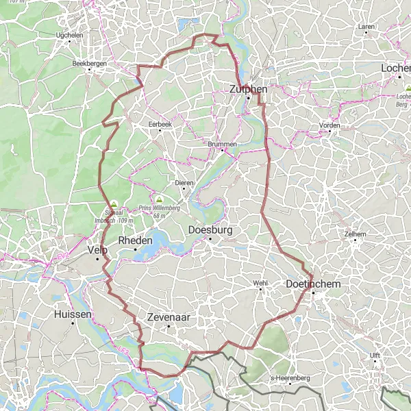 Map miniature of "Zutphen Adventure" cycling inspiration in Gelderland, Netherlands. Generated by Tarmacs.app cycling route planner