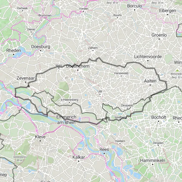 Miniatuurkaart van de fietsinspiratie "Wegroute rond Pannerden via Emmerich am Rhein en Lobith" in Gelderland, Netherlands. Gemaakt door de Tarmacs.app fietsrouteplanner
