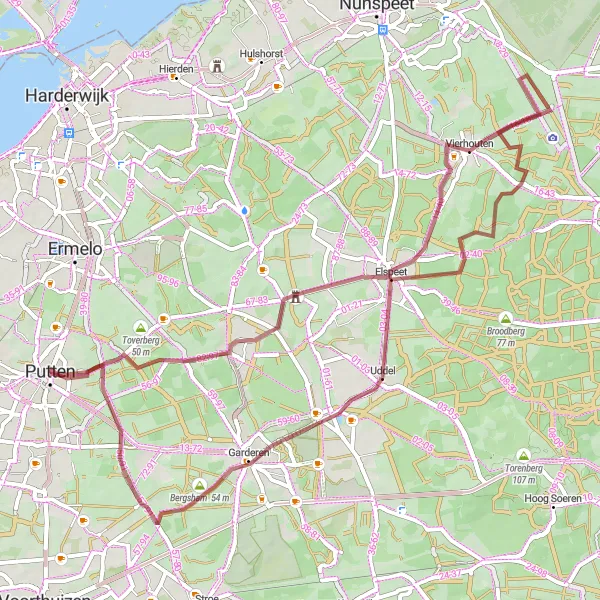 Map miniature of "Bergsham to Heemtuin De Heimanshof Adventure" cycling inspiration in Gelderland, Netherlands. Generated by Tarmacs.app cycling route planner