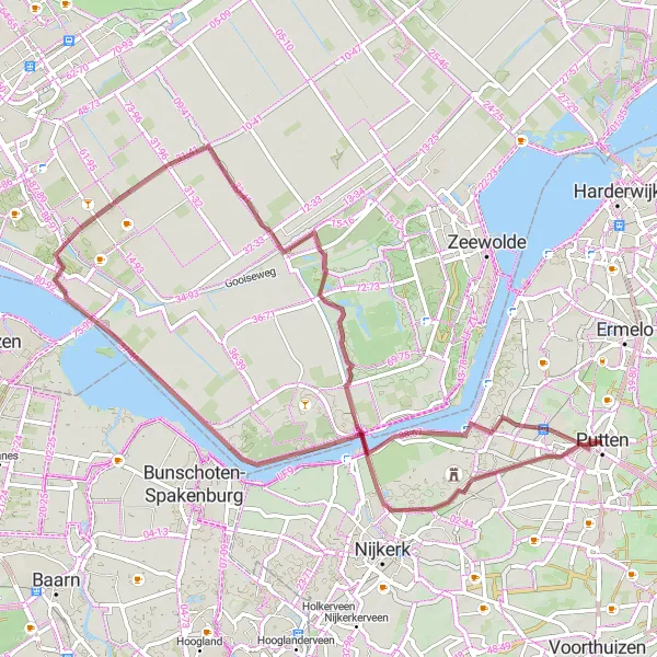 Map miniature of "Nijkerkernauw Exploration" cycling inspiration in Gelderland, Netherlands. Generated by Tarmacs.app cycling route planner