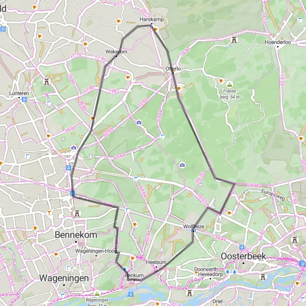 Map miniature of "Otterlo to Noordberg Scenic Loop" cycling inspiration in Gelderland, Netherlands. Generated by Tarmacs.app cycling route planner