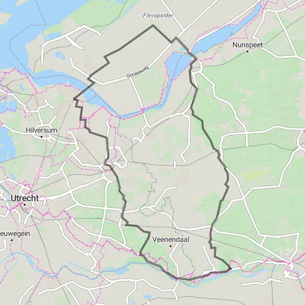 Map miniature of "Amerongen and Surroundings" cycling inspiration in Gelderland, Netherlands. Generated by Tarmacs.app cycling route planner