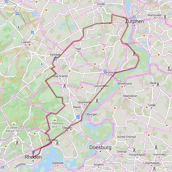 Map miniature of "Hidden Gems of the Veluwe" cycling inspiration in Gelderland, Netherlands. Generated by Tarmacs.app cycling route planner