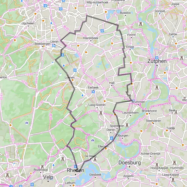 Map miniature of "The Elsberg Loop" cycling inspiration in Gelderland, Netherlands. Generated by Tarmacs.app cycling route planner