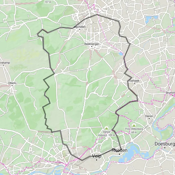Map miniature of "The Rozendaal Experience" cycling inspiration in Gelderland, Netherlands. Generated by Tarmacs.app cycling route planner