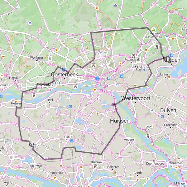 Map miniature of "The Ossenberg Loop" cycling inspiration in Gelderland, Netherlands. Generated by Tarmacs.app cycling route planner