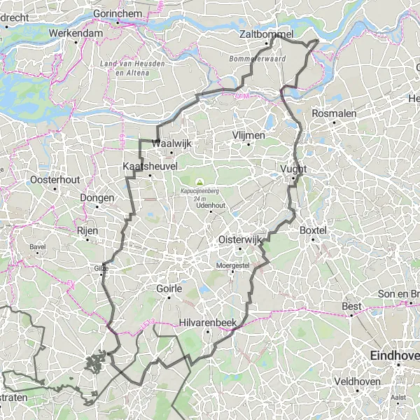 Map miniature of "The Brabant Heritage Trail" cycling inspiration in Gelderland, Netherlands. Generated by Tarmacs.app cycling route planner
