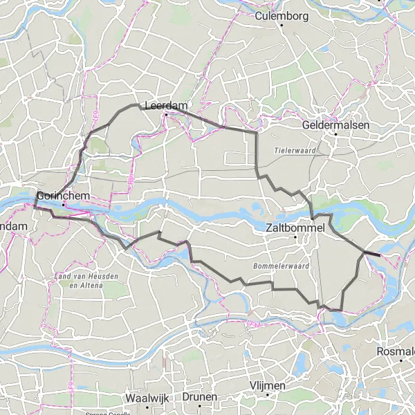 Map miniature of "The Riverland Tour" cycling inspiration in Gelderland, Netherlands. Generated by Tarmacs.app cycling route planner