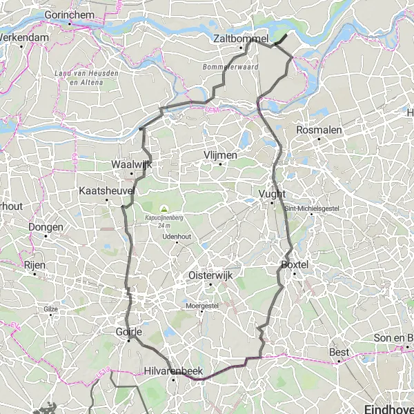 Miniatuurkaart van de fietsinspiratie "Fietsroute van Rossum naar Rossum via Velddriel en 's-Hertogenbosch" in Gelderland, Netherlands. Gemaakt door de Tarmacs.app fietsrouteplanner